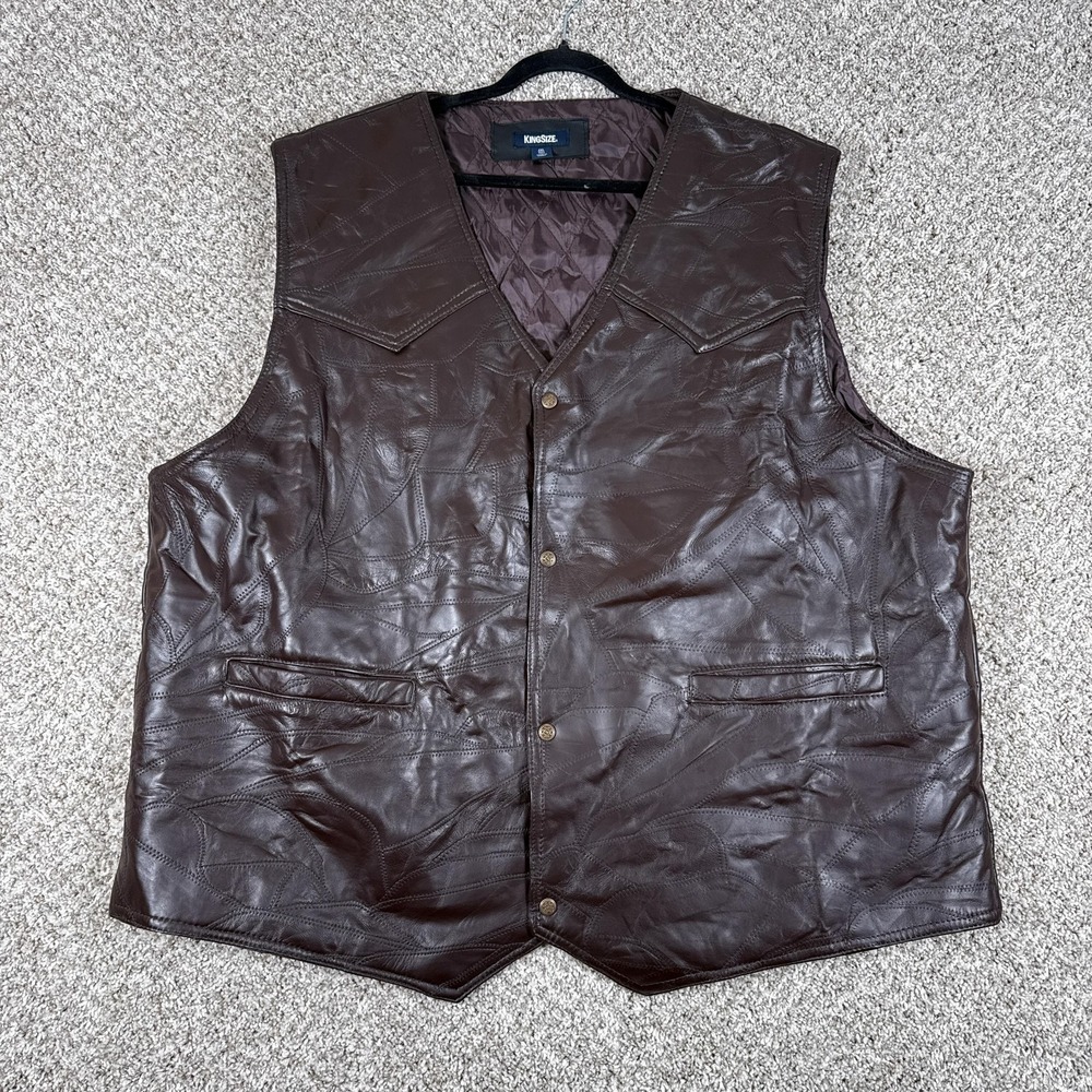 KingSize Leather Vest Mens 4XL Tall Brown Quilt Lined Patchwork‎ Western